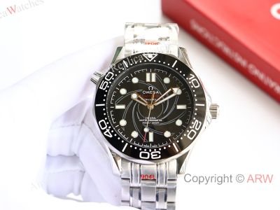 High Quality Replica OMEGA Seamaster Silver 316 Stainless Steel Strap Black Face Dial Black Ceramic Bezel 316L Stainless Steel Case Watch 42mm